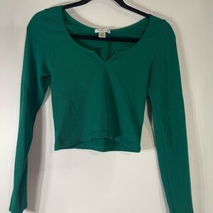 Bozzolo Teal Long Sleeve Crop Top